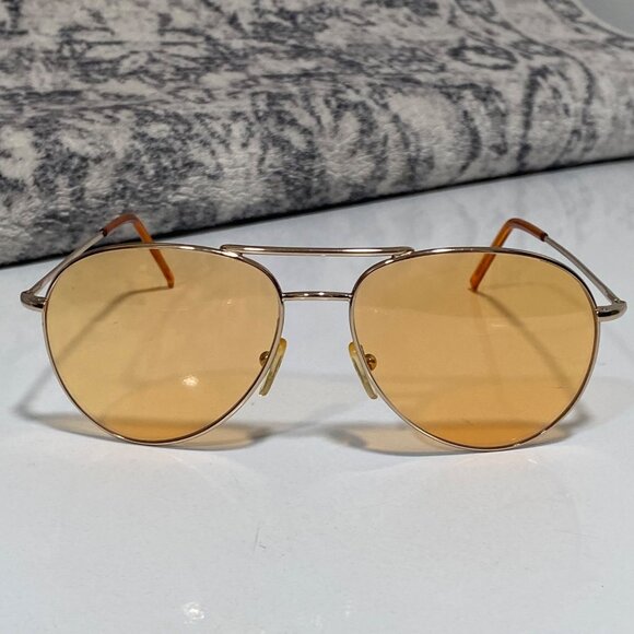 Vintage Gucci 1990 1287/NS Aviator sunglasses in Gold metal with Yellow lenses - Picture 1 of 6